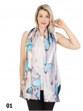 Butterfly Print 100% Silk Scarf